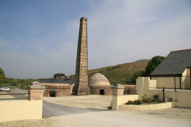 The granite beehive kilns and chimney of the Carbis Brick and Tile Works near Bugle