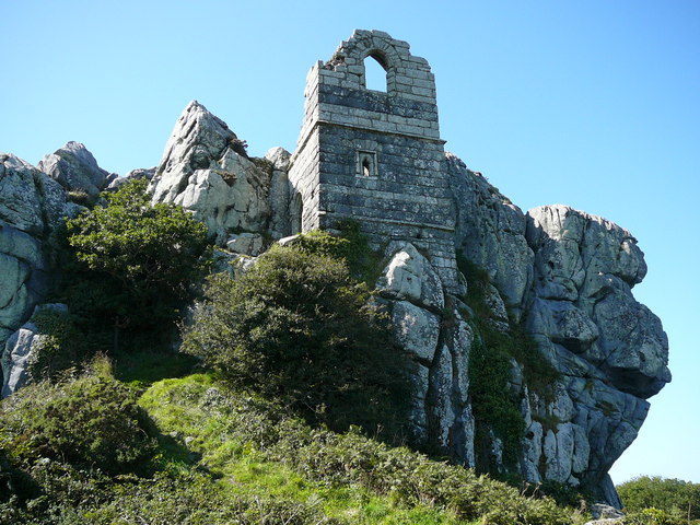 Roche Rock — the granite outcrop crowned by the ruined 1409 Chapel of St Michael