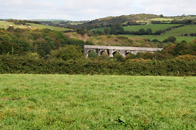 The ten granite arches of the Treffry Viaduct striding across the Luxulyan Valley